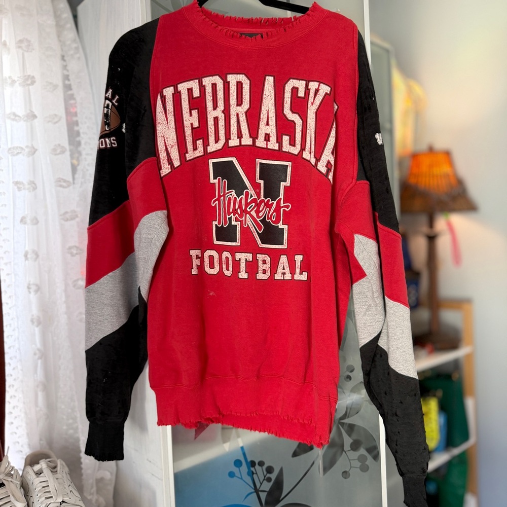 Epic thrashed vintage Nebraska football crewneck sweater